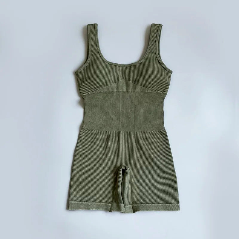 Women's Yoga Jumpsuits Ribbed One Piece Padded Tank Tops Rompers Sleeveless Acid Wash Activewear Unitard Sexy Bodycon