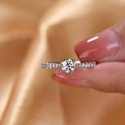 0.5ct 5.0mm D Color Round Rhodium Plating 925 Silver Moissanite Ring Diamond Test Passed Jewelry Woman Girlfriend Gift