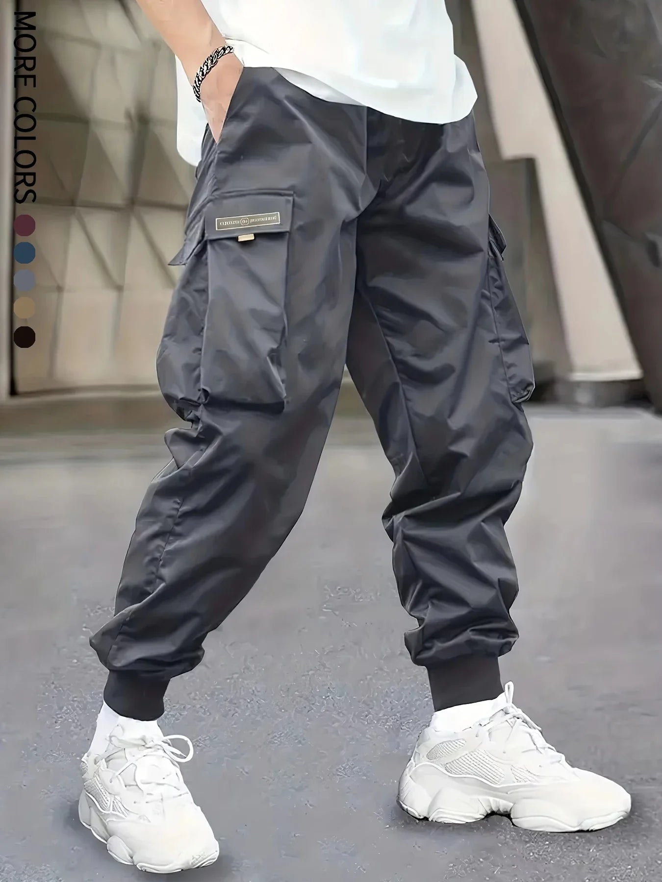 Men's Cargo Pants, Casual, Sporty, Outdoor, Large Pockets, Lightweight, Legging, Cropped Slacks 06B