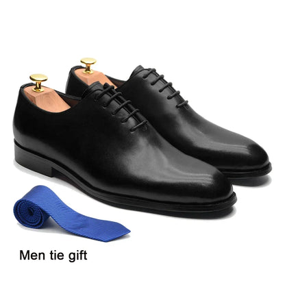 Brand Designer Whole Cut Oxford Dress Shoes Men Genuine Leather Handmade Lace Up Plain Toe Business Office Formal Wedding Shoe