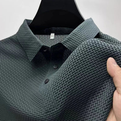 Men's Business Polos Casual Short Sleeved Bone Flower Solid Color POLO Shirt Fashion Breathable Comfortable Summer Versatile Top