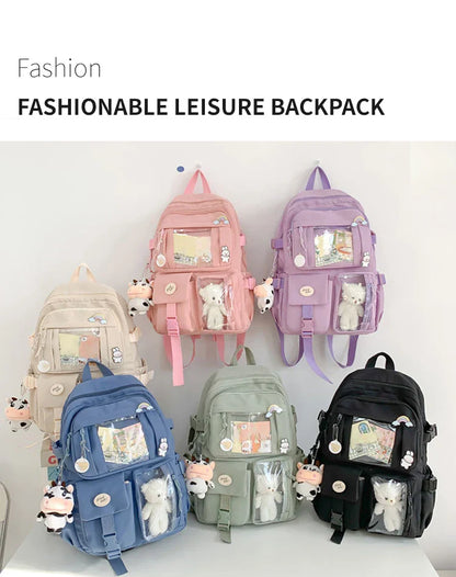 New Cute Nylon Backpack Suitable for Young Girls, Female Students, and Ladies, Multi-Pocket Student Backpack