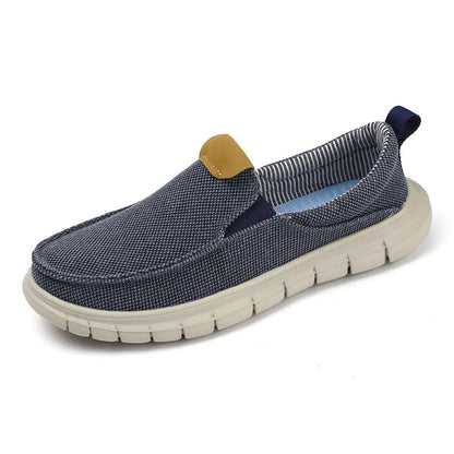 Sapatilhas casuais masculinas de lona estilo britânico, para uso externo, mocassins, moda slip-on, sapatilhas macias e simples, confortáveis, feitas à mão, sapatos de barco para dirigir, sapatos de grife
