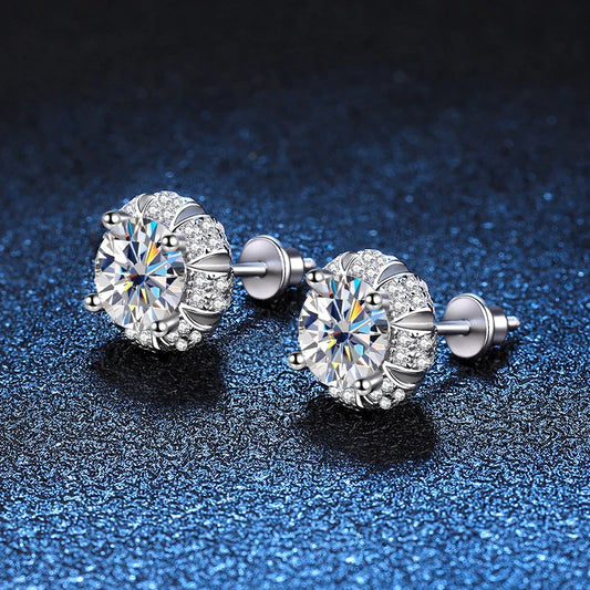 2ct Moissanite Earring s925 Sterling Sliver Plated 18k White Gold Wedding Engagement Jewelry Screw Earrings For Woman