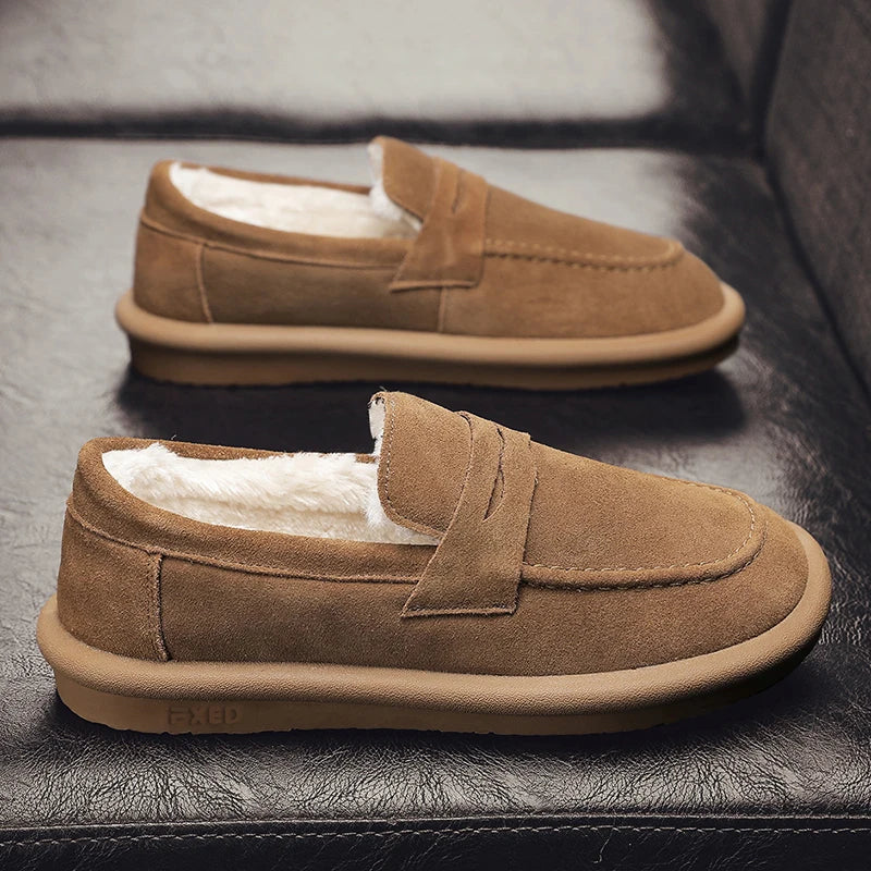 Winter Fashion Plush Men Loafers Outdoor Warm Men's Cotton Shoes Low-Top Casual Man Snow Boots with Fur Slip on Walking Footwear