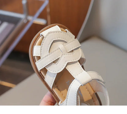 Girls Roman Shoes Children Solid Color Classic Retro Style Student Uniform Shoes Kids Fashion Girl Toes Wrapped Sandals I03284