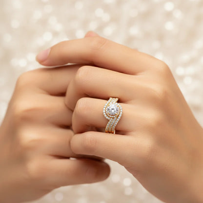 Luxury 3Pcs Set Full Moissanite Bridal Ring Set 925 Sterling Silver Engagement Ring for Women Wedding & Proposal Gift