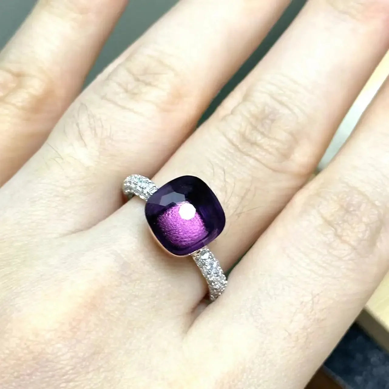 10.6mm S925 Ring Silver Rose Gold Metal 32 Colors Candy Style Zircon Crystal Ring for Women Fine Jewelry Party Gift Trendy Ring