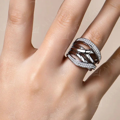 S925 Sliver Moissanite Rings for Women 18K Plated D Color VVS1 Diamond Crossover Wedding Band Party Fine Jeweley Gift