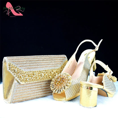 Italian Women Shoes Matching Bag Set in Green Color 7 CM Comfortable Heels with Plaform Elegant Peep Toe Sandals