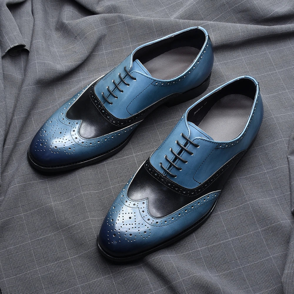 Luxury Men's Wedding Oxford Dress Shoes Genuine Cow Leather Lace-up Wingtip Brogue Office Business Social Formal Shoes for Man