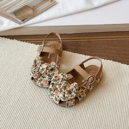 Summer Baby Girls Sandals Children Floral Bow Princess Shoes Soft Non Slip Toddler Kids Beach Shoes Comfortable Infant Sandals
