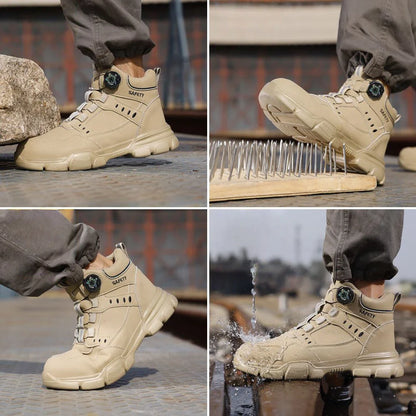 Men Mid Top Safety Work Boots Water Repellent Steel Toe Anti Smash Anti Puncture Wear Resistant Non Slip Industrial Construction