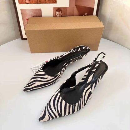 Bold and Stylish Pattern Women's Mid-Heel Sandals, Casual Slip-On with 3cm-5cm Heels 2025 Spring Sexy Slingbacks Ladies Shoes