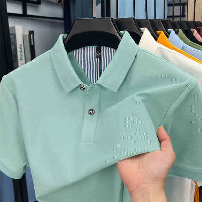 100% pure cotton high-end short sleeve polo shirt men's summer fashion new breathable Korean business casual golf brand T-shirt