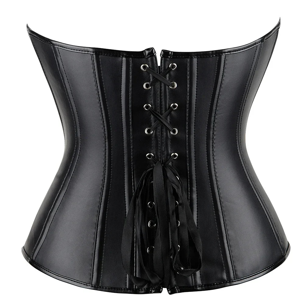 Women Sexy Leather Corset Top Overbust Punk Style Push Up Bustier Body Shaper Slimming Korset