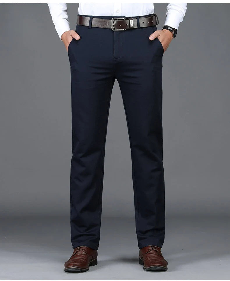 Business Men's 98% Cotton Straight Casual Pants Plus Size Loose Stretch Autumn Winter Office Trousers Classic Male Clothing
