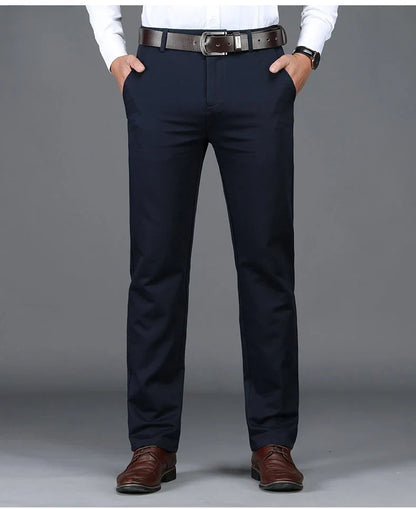 Business Men's 98% Cotton Straight Casual Pants Plus Size Loose Stretch Autumn Winter Office Trousers Classic Male Clothing