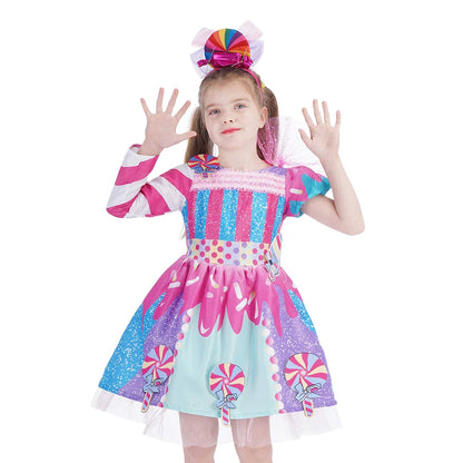 Purim 2026 Girls Disguise Candy Dress Children Colorful Dress Carnival Birthday Party Gift for Girls Lollipop Cosplay Costume