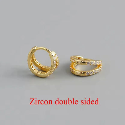 925 Sterling Silver Fashion Luxury Shiny Double Layer Zircon Huggies Hoop Earrings for Women Plated 18k Gold Fine Jewelry