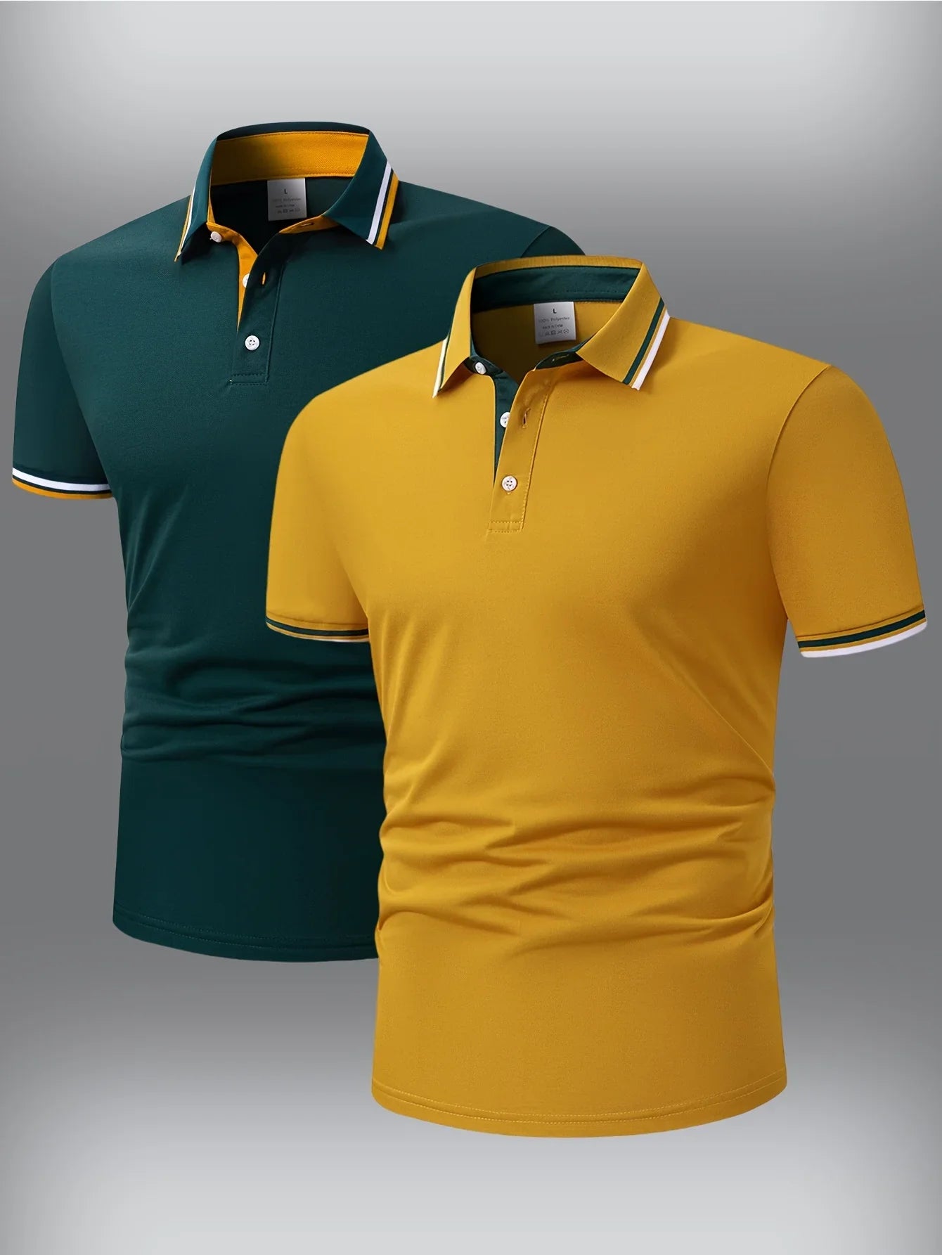 2pcs Men's Short-Sleeve Shirts with Contrast Collars - Lightweight Polyester, Pastel Blue & Pink, Turn- Collar, Button Closure,