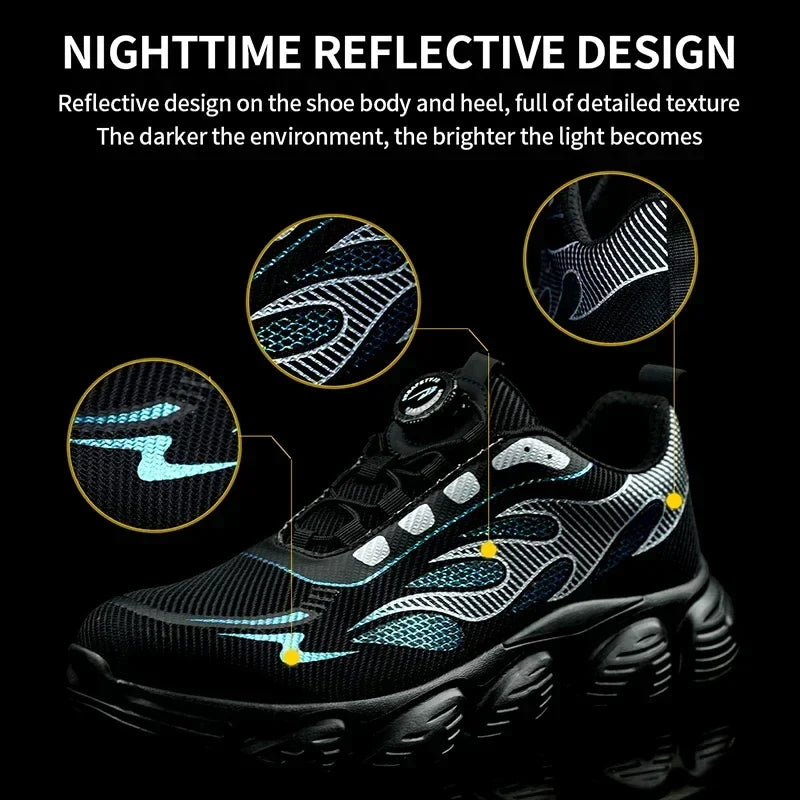 Rotating Button Tactical Boots Men Reflective Steel Toe Shoes Indestructible Work Sneakers Protective Safety Boots Size 47 48