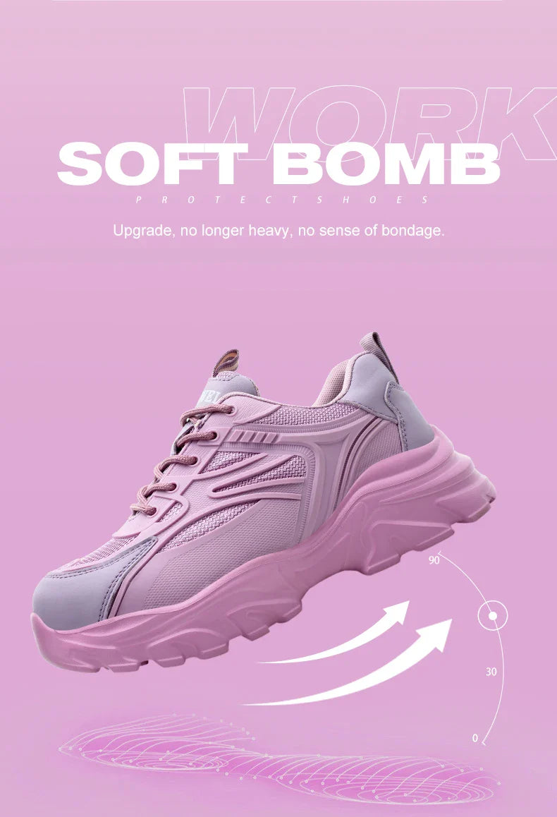 Lace-up Safety Work Shoes For Women Steel Head Boots Female Indestructible Construction Non Slip Platform Work Shoes
