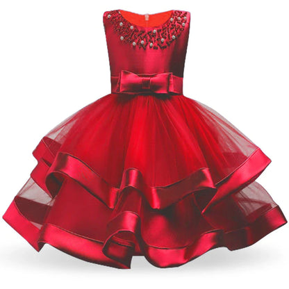 Summer Beading Girl Party Dress Christmas Costume Gala Bow Wedding Birthday Princess Dresses for Girls Baptism Prom Gown Vestido