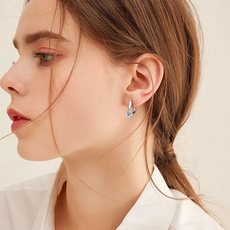 Real D Color 1CT 6.5mm Moissanite Hoop Earrings for Women S925 Silver Earring Small Ear Buckle Party Fine Jewelry Wholesale