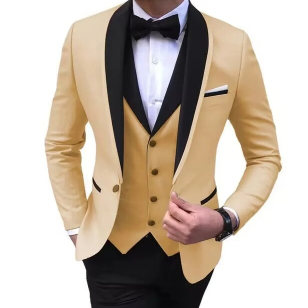 Latest Solid Casual Men's Suit Slim Fit Blazer Male Groom Tuxedos Wedding Business Party Suits 3 Pieces Sets(Jacket+Vest+Pants)