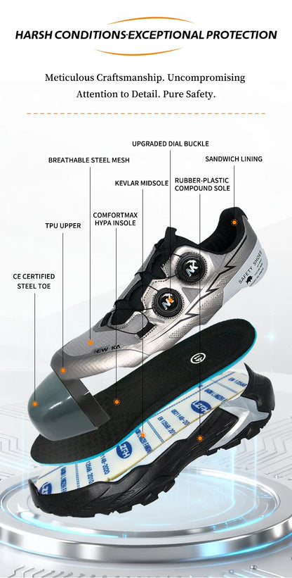New Four-Season Safety Work Shoes, Steel Toe Anti-Smash & Anti-Penetration, Quick-Turn Buckle, Tech-Style Lightweight Wear-Resis