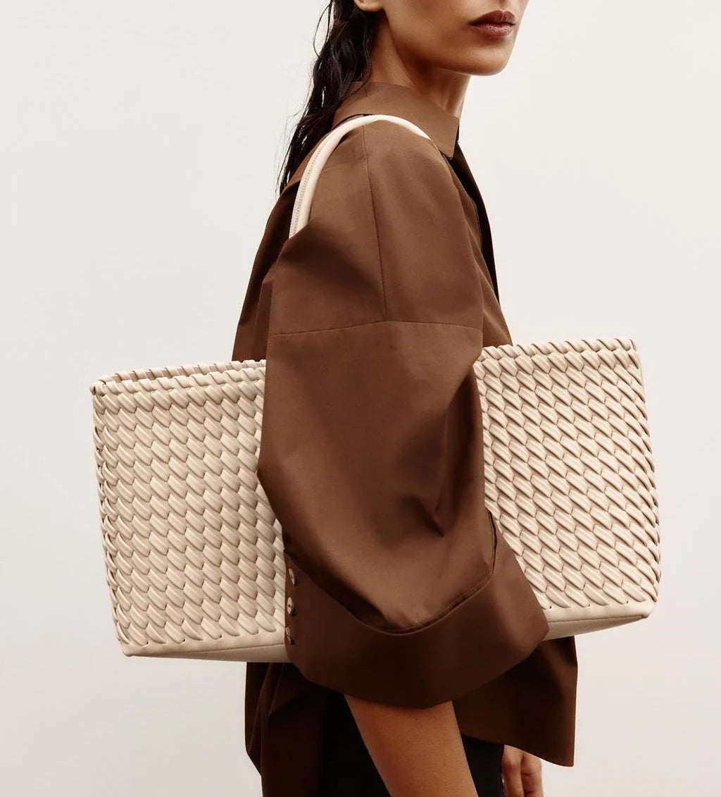 ELONGATED WOVEN SHOPPER BAG Fashionable Top Handle Tote Bag, Women's Shoulder Handbags Luxury Design for Everyday Style