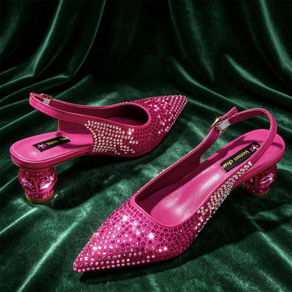 New Itlian Design Blue Color Rhinestone High Heel Shoe And Bag Fashion Style Pointed-Toe Shoes For COMFORT INCLUDED Women Shoes