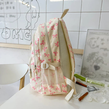 Korean Fashion Bow Print Women's Fashion Backpack Lightweight Simple Student Schoolbag Female Bag Set Three-Piece