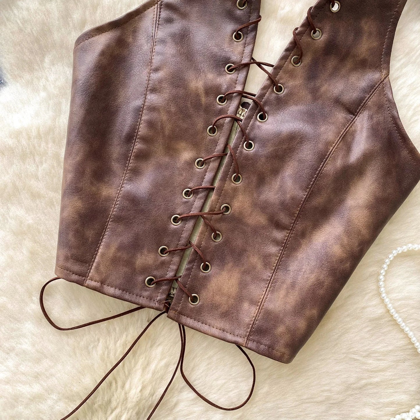 New Sexy Crop Top Inside Women Black PU Leather Rope Strap Hollow Out Punk Style Tank Tops Vest Fashion Backless Club Party Wear