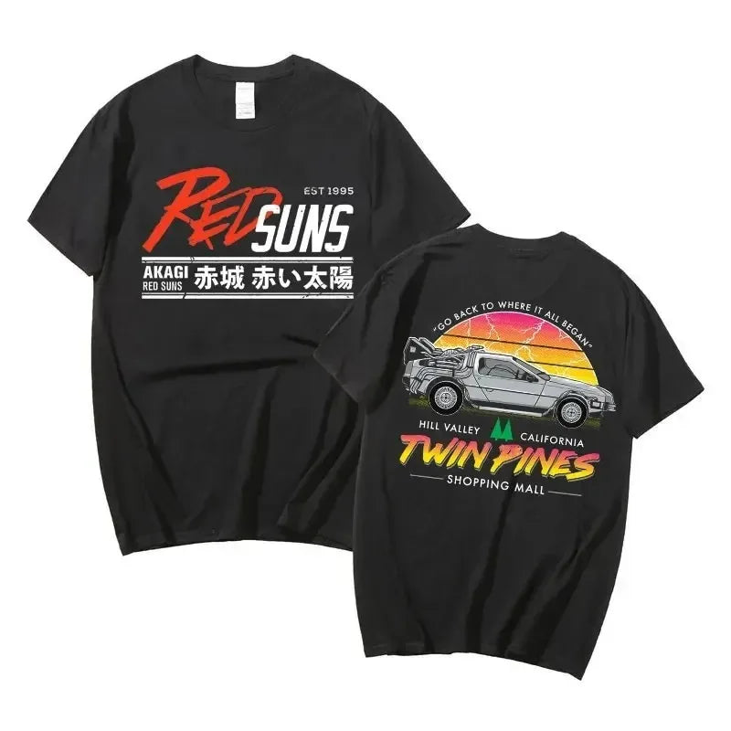 Anime Drift AE86 Initial D Double Sided T Shirt O-Neck Short Sleeves Summer Casual Unisex R34 Skyline GTR JDM Manga T-Shirts
