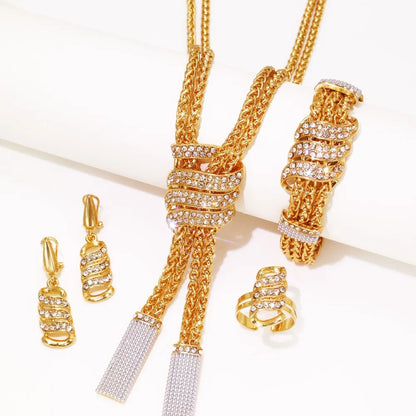 Design Women Jewelry Set 18K Gold Color Charm Necklace Chain Braclete Chic Earring Ring Indian Nigeria Jewellery Gift