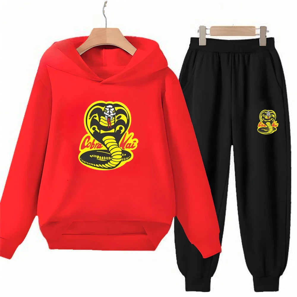 Children's Hoodie+Pants black Children cobra stamp Coat Boys Girls Hoodie Tops Leisure Sweatshirr Toddler 3-12 Year Clothing
