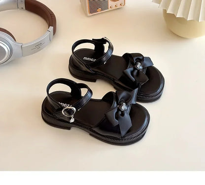 2025 New Children's Sandals Summer Bow Princess Casual Shoes Children's Soft Bottom Beach Flat Shoes Fashionable and Versatile