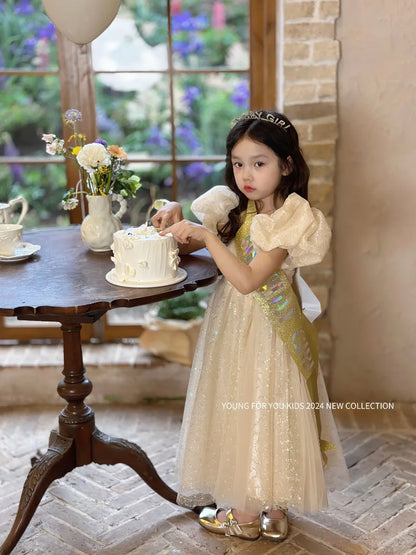 Children Dress Princess Dress 2026 Summer New Girls Sparkling Fairy Fluffy Gauze Dress