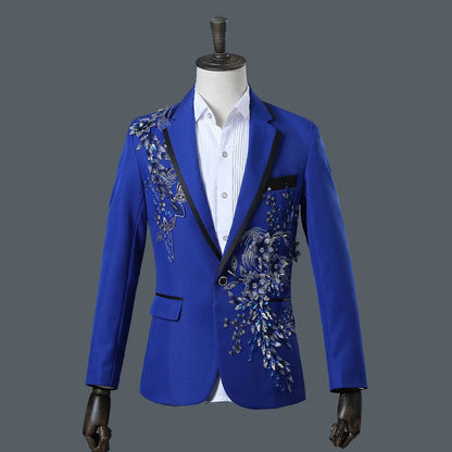 Stylish Stage Performance Men's Singer Nightclub Barbecue Suit Floral Embroidery Three-dimensional Double-sided Jacket
