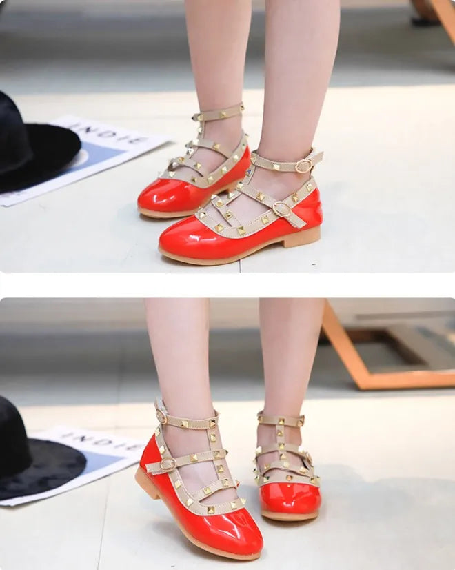Girls Shoes Spring Children Shoes Girl Rivets Princess Autumn Toddler Girls Kids Flat Shoes T-Tied Style Girls Summer Sandals