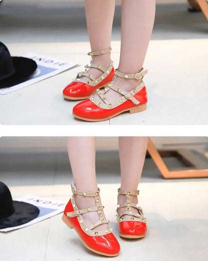 Girls Shoes Spring Children Shoes Girl Rivets Princess Autumn Toddler Girls Kids Flat Shoes T-Tied Style Girls Summer Sandals