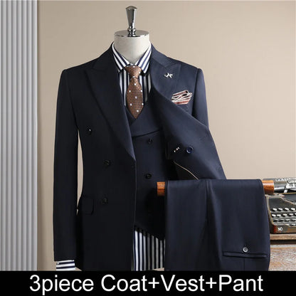 Man Outfit Turn Down Collar Long Sleeve Blazer Men Turn Down Collar Vest Straight-leg Pant Male Striped Slim 3-piece Suit Set