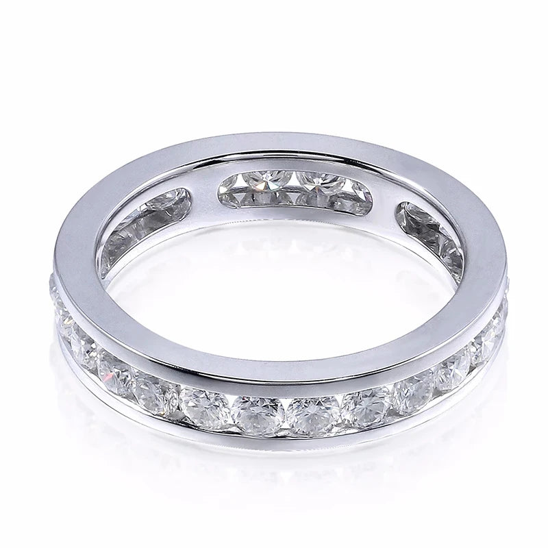 S925 Silver Groove Inlaid D VVS1 Round Moissanite Ring for Women Fashion Wedding Ring Eternity Band with Certificate