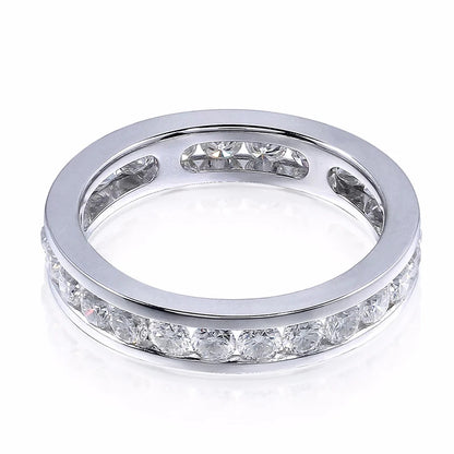 S925 Silver Groove Inlaid D VVS1 Round Moissanite Ring for Women Fashion Wedding Ring Eternity Band with Certificate