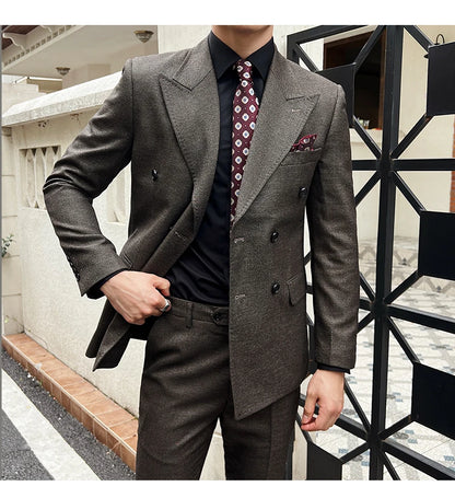 Men Vintage Luxury Double Breasted Slim Fit Lapel Evening Gown ltalian Style Fashion High-end Groom Wedding Party Tuxedo 2 Piece
