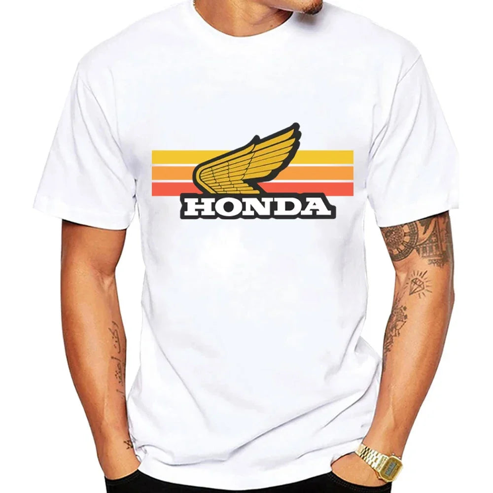 Sunset Retro Men's T-shirt Summer Short-Sleeve Women's T-shirt 2025 New Fashionable 100% Cotton Couple Motorcycle Top