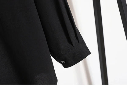 2026 Women's Plus Size Blouse Korean Style Spring Autumn Loose Elegant Casual Mid-length Tops Long Sleeved Waist Cinching Shirts