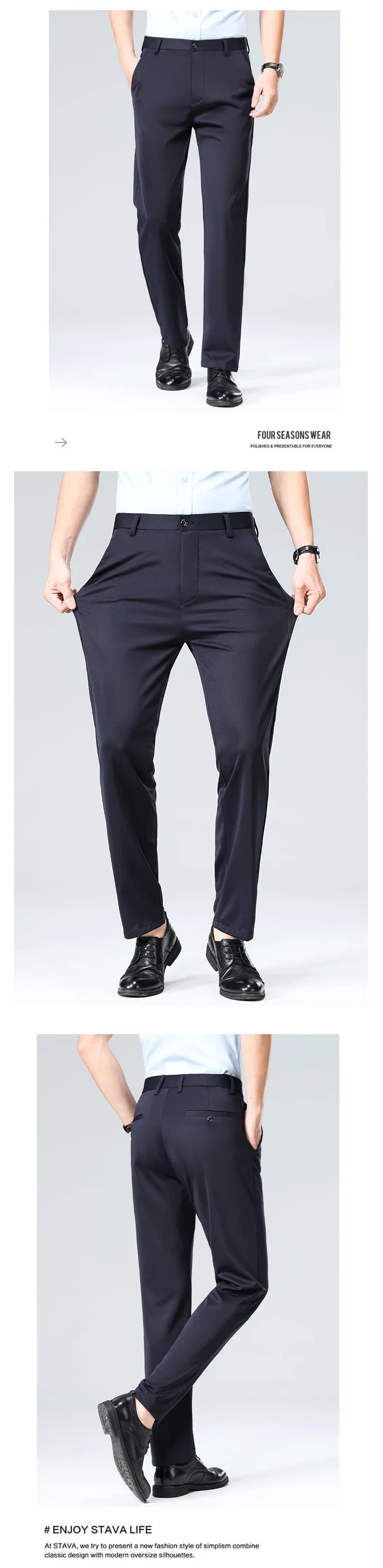 Mens Business Casual Pants Elastic Dress Pants Classic Fit Men Formal Suit Pants Navy Trousers M-3XL